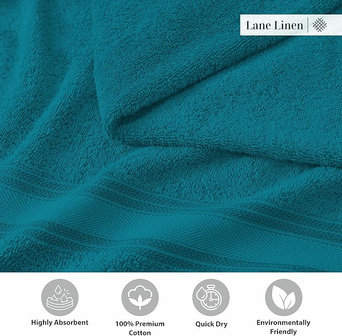 LANE LINEN 18Pc 100% Cotton Bath Towels – 6 Bath, 6 Hand Towel & 6 Washcloths, Zero Twist, Absorbent Softness for Daily Use, Perfect for Airbnb, Spa & Hotel, Machine Washable – Sea Port