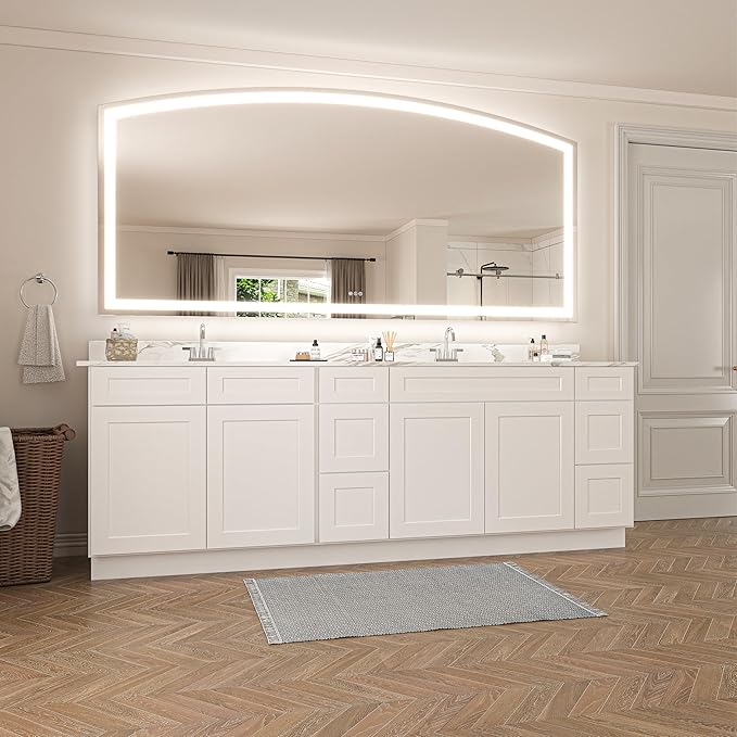 Hasipu 84x40 Inch LED Bathroom Mirror Arch Vanity Mirror with Lights Frontlit Smart Touch Sensor Dimmable 3 Colors Temperature Shatterproof Wall-Mounted Vanity Mirror Metal Frame