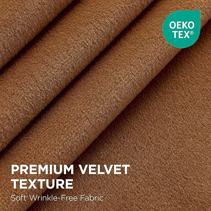 Joydeco Golden Brown 100% Blackout Curtains 102 Inch 2 Panels, Luxury Thermal Brown Velvet Curtains for Bedroom Living Room, Soundproof Blackout Window Drapes, Rod Pocket & Back Tab (52W x 102L)