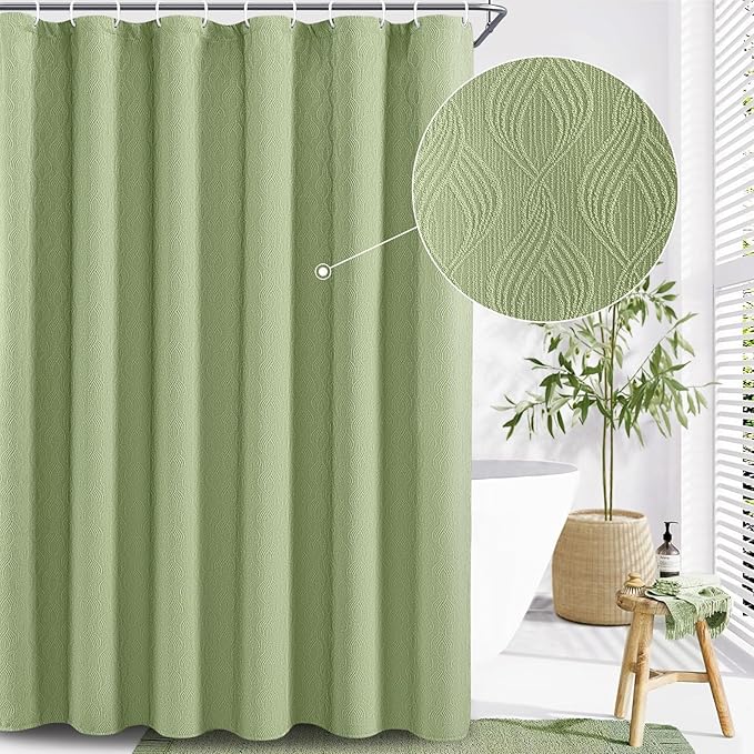 Awellife Modern Farmhouse Shower Curtains Sage Green for Bathroom Fabric Cotton Touch Bohemian Geometric Boho Minimalist Arch 72" L X 72" W