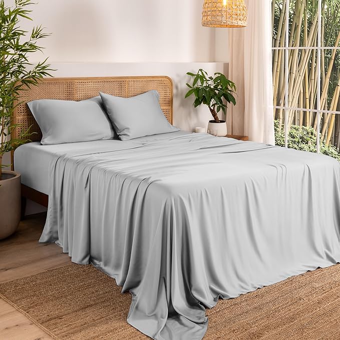 Bare Home 100% Rayon Made from Bamboo Twin XL Sheet Set - 3 Piece Bedding Set - Deep Pockets - Breathable - Easy Fit - Bedding Sheets & Pillowcases (Twin XL, Cloud Grey)