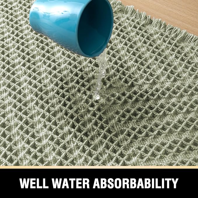 H.VERSAILTEX Waffle Bath Mat Super Absorbent Boho Bath Mat Non Slip Bath Rugs for Bathroom Floor Machine Washable Dry Fast Bathroom Rugs with Handmade Tassels, 20" x 32", Sage