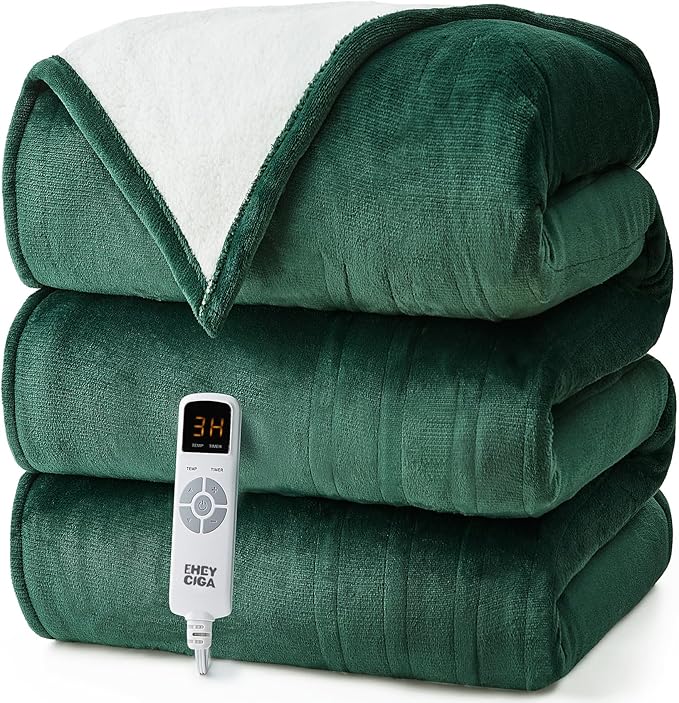 EHEYCIGA Heated Blanket - Full Size, 9 Heating Levels, Auto Off, Soft Cozy Sherpa, 72 x 84 Inches