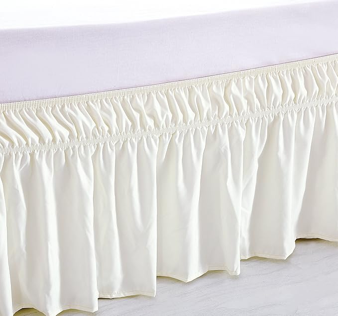 MEILA Wrap Around Bed Skirt Three Fabric Sides Elastic Dust Ruffled 18 Inch Tailored Drop,Easy to Install Fade Resistant-Ivory, Queen/King