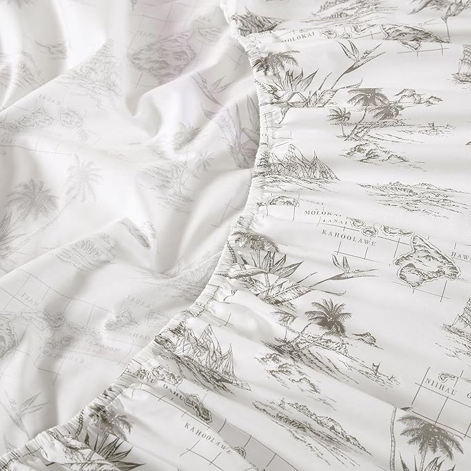 Tommy Bahama - Queen Sheets, Cotton Percale Bedding Set, Crisp & Cool, Stylish Bedding Set (Vintage Map Brown, Queen)