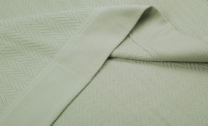 Threadmill Luxury Cotton King Size Blanket | All-Season Cozy Cotton Blankets for King Size Bed | Herringbone Soft Fall Thermal Blanket fits California King Size Bed 106 x 92 | Sage Green