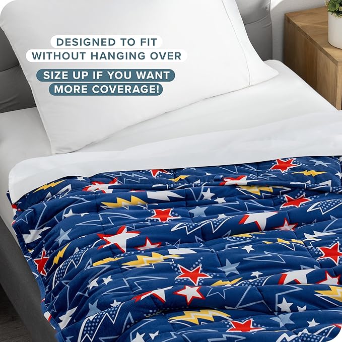 Bare Home Weighted Blanket Twin or Full Size 7lb (40" x 60") - Minky Fleece - Premium Heavy Blanket Nontoxic Glass Beads (Superhero, 40"x60")