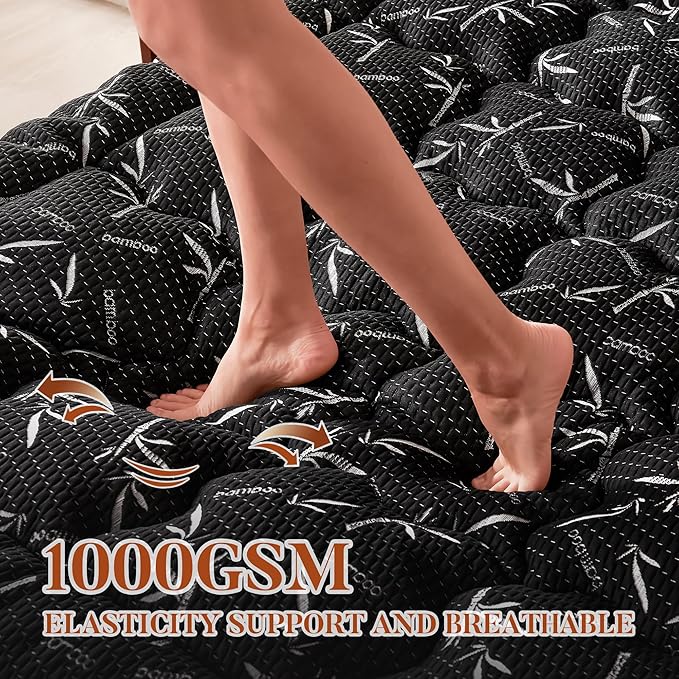 100% Waterproof Twin XL Size Mattress Topper, Thick Pillow Top Mattress Pad，Up to 22 Inch Deep Pocket, Soft Breathable Mattress Pad for Back Pain，Protector Cover (Black)