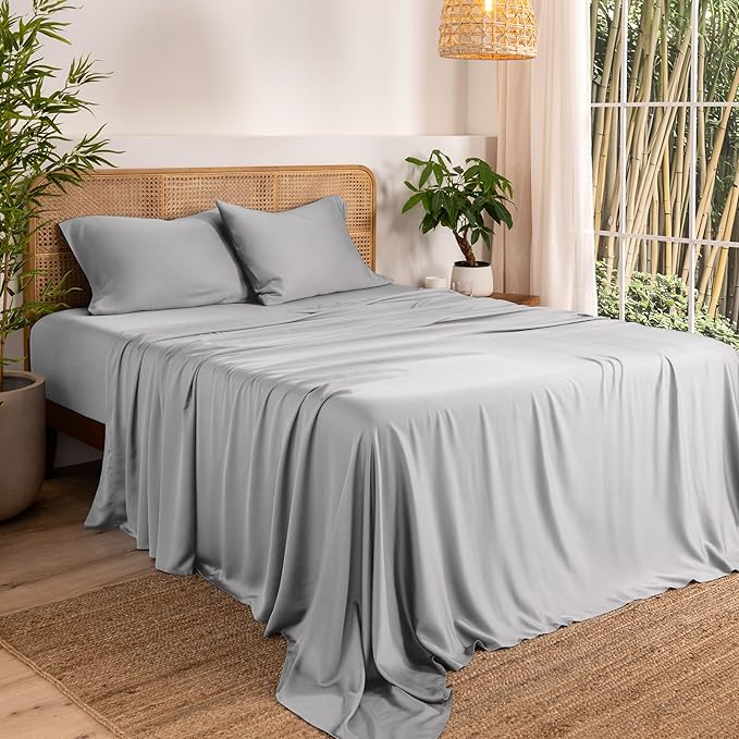 Bare Home 100% Rayon Made from Bamboo Luxury Twin XL Sheet Set - 3 Piece Bedding Set - Deep Pockets - Cooling & Breathable - Easy Fit - Soft Bedding Sheets & Pillowcases (Twin XL, Light Grey)