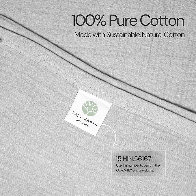 Salt Earth 100% Cotton Muslin Throw Blanket Gauze Blanket 50"X70" Throw 4 Layered for Couch, Bed, Living Room, Lightweight & All Season Blankets & Throws, Easy to wash, Skin Friendly(Scottish Grey)