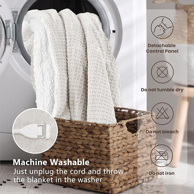 Heated Blanket Electric Blanket Full Waffle,72x84 Inches Sherpa Fleece Fast Heating Blanket 6 Heating Levels & 10 Hours Auto Off ETL Certification,Beige Full