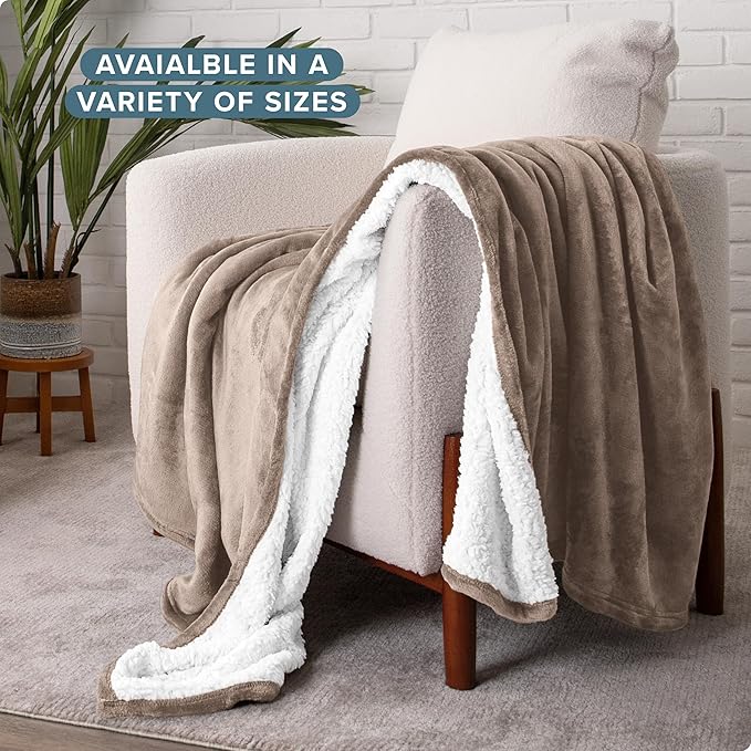Bare Home Sherpa Fleece Blanket - Twin/Twin Extra Long - Blanket for Bed, Sofa, and Couch - Warm & Lightweight - Fluffy & Soft - Reversible (Twin/Twin XL, Taupe)