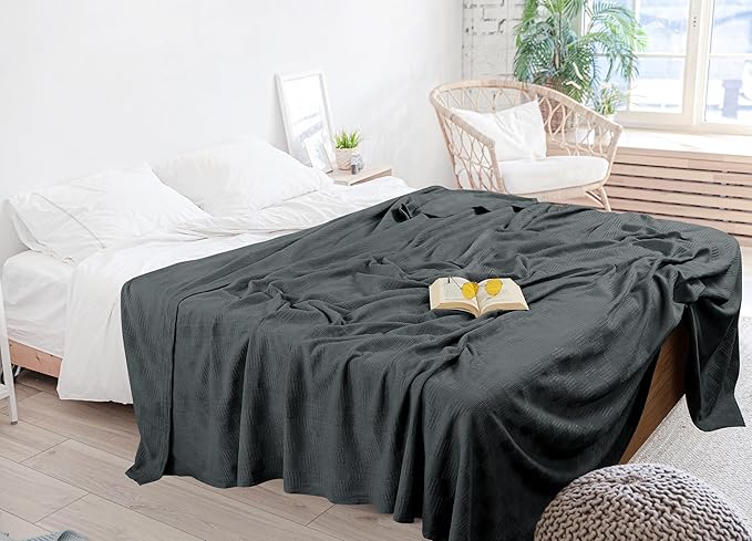 Utopia Bedding Smoke Gray 100% Cotton Blanket [Full Size - 90x84 Inch] 350GSM Lightweight, Soft and Breathable Thermal Blanket for All Seasons