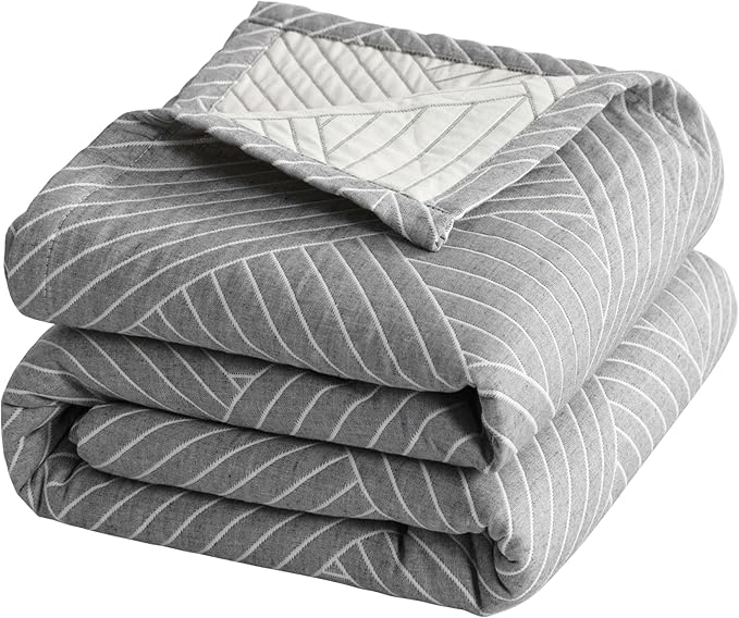 NTBAY 3 Layers Cotton Muslin 88x92 Queen Bed Blanket, Super Soft Breathable Thermal Yarn Dyed Quilt for Adults, Perfect Lightweight Blanket for Couch Sofa Bed All Seasons, Grey Volleyball