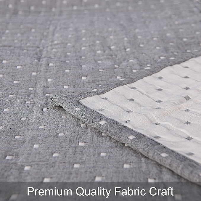 NTBAY 3 Layers Cotton Muslin 68x92 Twin Bed Blanket, Super Soft Breathable Thermal Yarn Dyed Quilt for Adults, Perfect Lightweight Blanket for Couch Sofa Bed All Seasons, Grey Dot