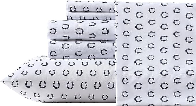 Wrangler - Queen Bed Sheets, Ultra-Soft & Lightweight Bedding with Matching Pillowcases, Lightweight Bed Set for All Season Comfort, Oeko-Tex Certified (Horseshoe Dots Navy)