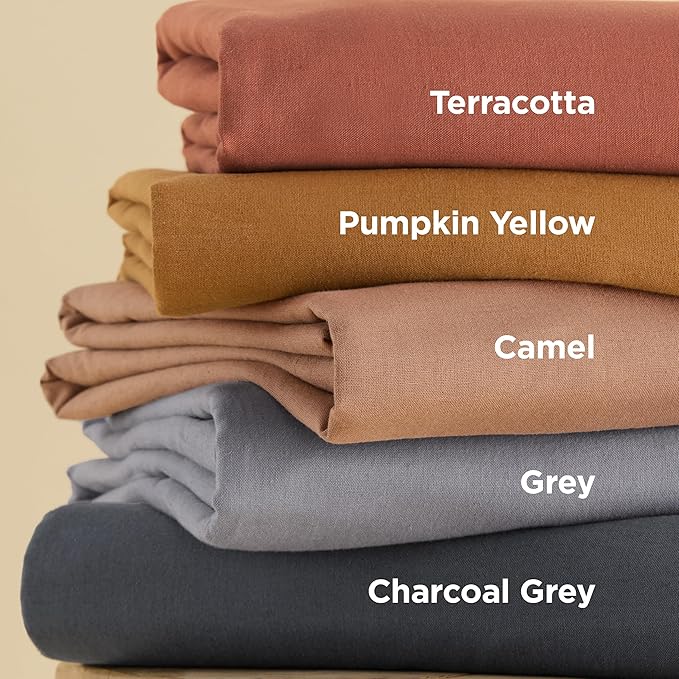 Bedsure Linen Duvet Cover King Size - Linen Cotton Blend Bedding Set, Soft & Cozy, 3 Pieces, 1 Duvet Cover 104x90 and 2 Pillowcases, Pumpkin Yellow Color Cooling Bedding, Comforter Sold Separately