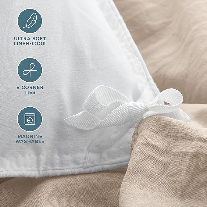 Bare Home Microfiber Duvet Cover Set - Ultra Soft Washed Microfiber - Queen Size - Linen-Like Look - Easy Care - Breathable Fabric - Our Softest Duvet Cover Set (Queen, Pebble Beach)