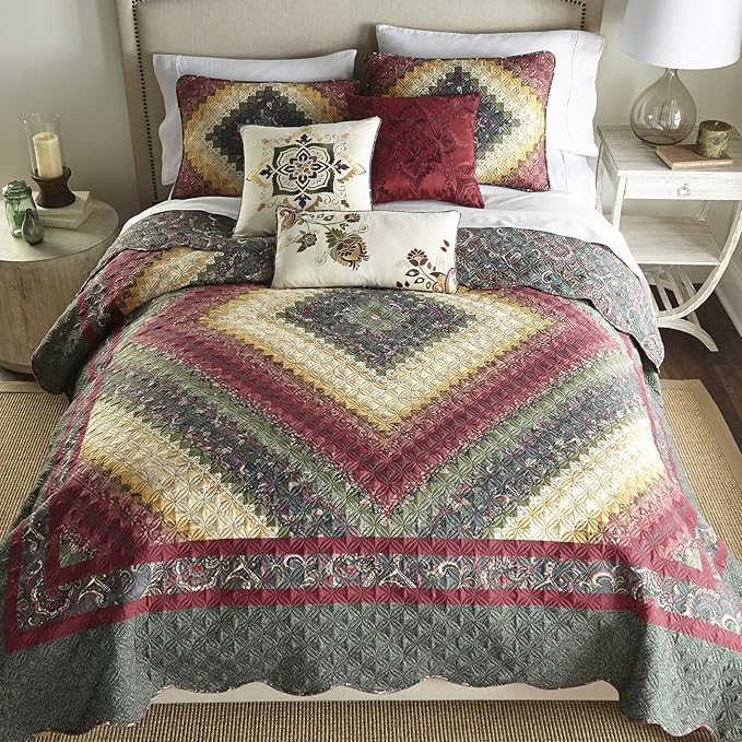 Donna Sharp Contemporary Polyester Quilt Spice Postage Stamp Design - 1-Piece Queen Size Quilt, Machine Washable, Perfect for Any Decor Theme