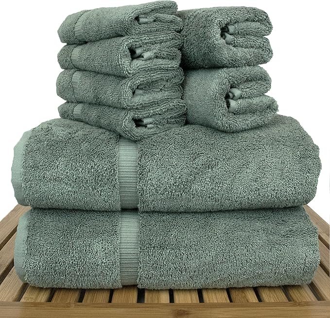 BC BARE COTTON Luxury Hotel & Spa Quality Collection, Highly Absorbent & Quick Dry 100% Turkish Cotton, 750+ GSM, Eco Friendly Towel, Dobby Border Towels (8 Piece, Gray)