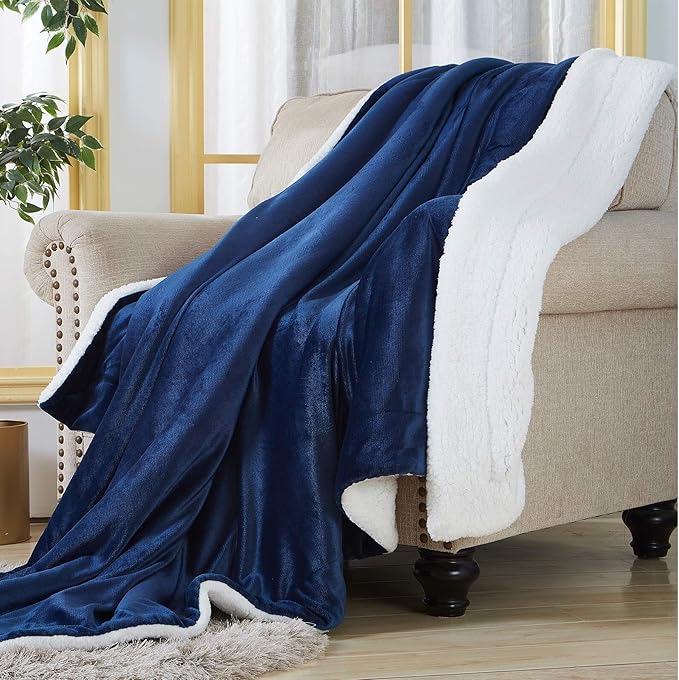 SOCHOW Sherpa Fleece Throw Blanket, Double-Sided Super Soft Luxurious Plush Blanket Twin Size, Navy Blue(60/inch X80/'')