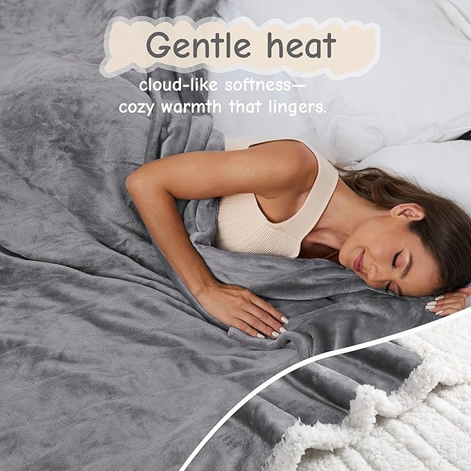 Electric Heated Blanket Full Size 72"x84", Soft Flannel with Overheat Protection, 6 Adjustable Heat Settings & 10-Hour Auto-Off Timer, Fast Heating for Winter Comfort, Light Gray