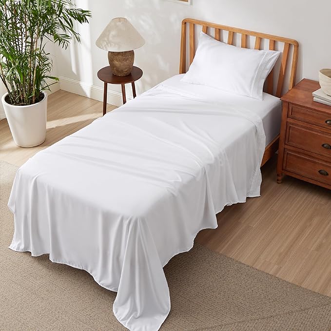 Bedsure Deep Pocket Twin Sheets Set - Fits Mattresses Up to 21 Inches Thick -3 Piece GentleSoft Bed Sheets, Moisture Wicking, Soft & Cooling Bedsheet & Pillowcases, Easy & Secure Fit, White