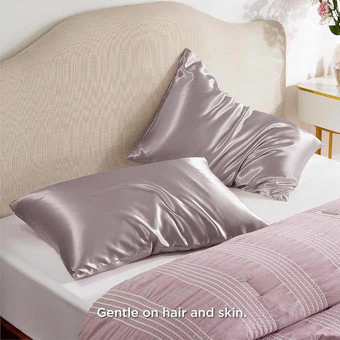 Bedsure Satin Pillowcase with Zipper, Similar to Silk Pillow Cases 2 Pack, Satin Pillow Cases King, Silky & Soft Bedding Pillow Covers for Hair and Skin, Gifts for Women Men, Dusty Rose, 20x36 Inches