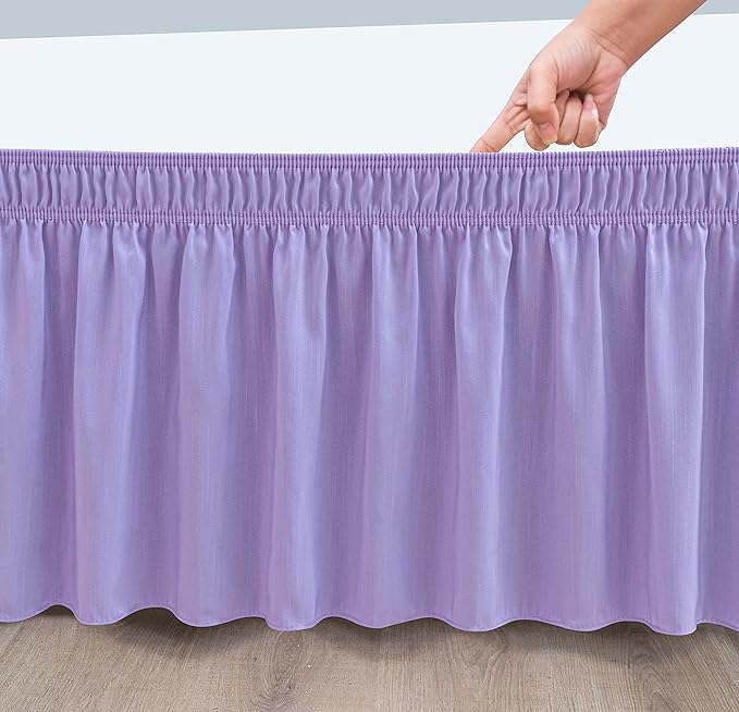 Biscaynebay Wrap Around Bed Skirts for King & Cal King Beds Short Drop of 12", Lavender Adjustable Elastic Dust Ruffles Easy Fit Wrinkle Resistant Silky Luxurious Fabric Machine Washable