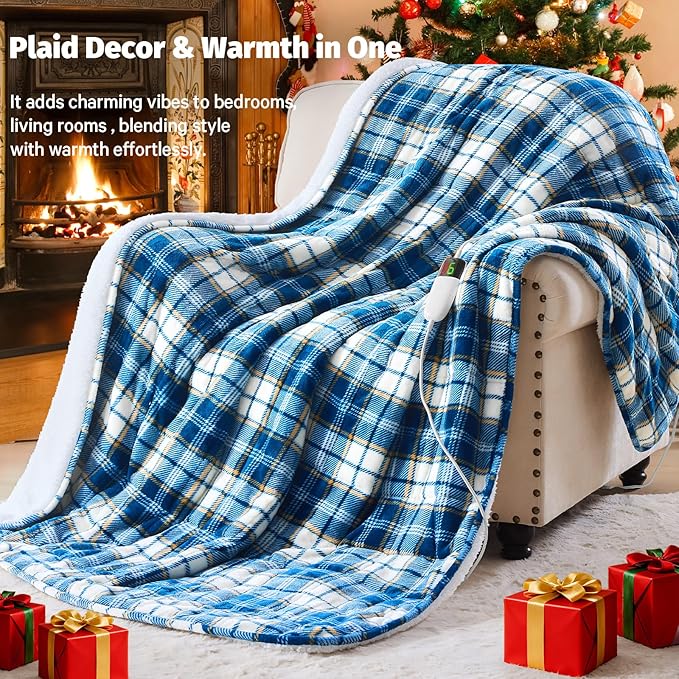Heated Weighted Blanket for Adults 20Lbs Queen Size - 60"x80", 2-in-1 Electric Heating Pad Lap Heavy Blanket for 190-210lbs for Bed, 10 Heat Level 1-8H Auto Off, Christmas Birthday Gifts For Women Mom