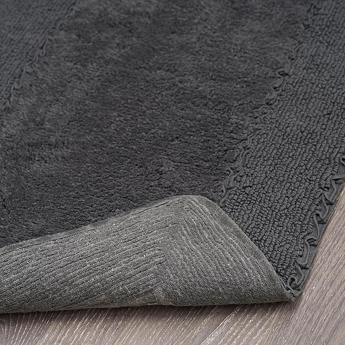 Laura Ashley Ruffle Border 100% Cotton Bath Rug, Dark Grey, 20"x 34"