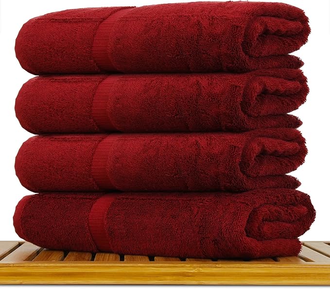 Luxury Hotel & Spa Ultra Soft Bath Towels 100% Turkish Cotton - Cranberry - Set of 4