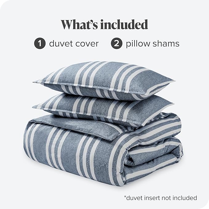 Bare Home Bedding Duvet Cover Queen Size - Premium 1800 Super Soft Collection - Lightweight, Cooling, Soft Breathable Duvet Cover (Queen, Stripe - Heathered Midnight Blue)