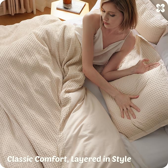 Bedsure Cotton Duvet Cover Set - 100% Cotton Waffle Weave Beige Duvet Cover Oversized King Size, GentleSoft™ and Breathable Bedding Set for All Season, 3 Pieces, 120"x98"