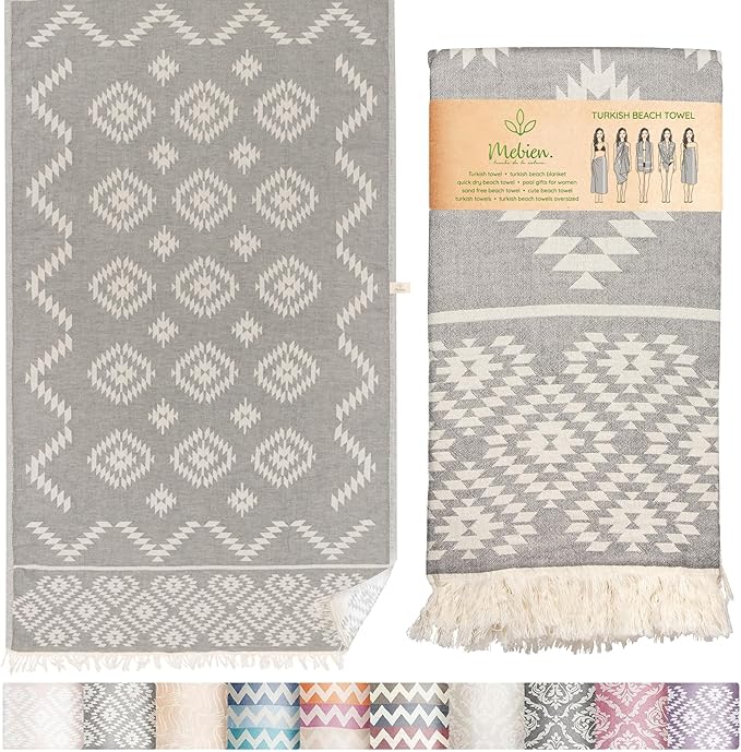 Premium Turkish Beach Towel – 35"x67" Lightweight Quick Dry Towel – 100% Cotton Sand-Free Turkish Towels – Vintage Dark Grey