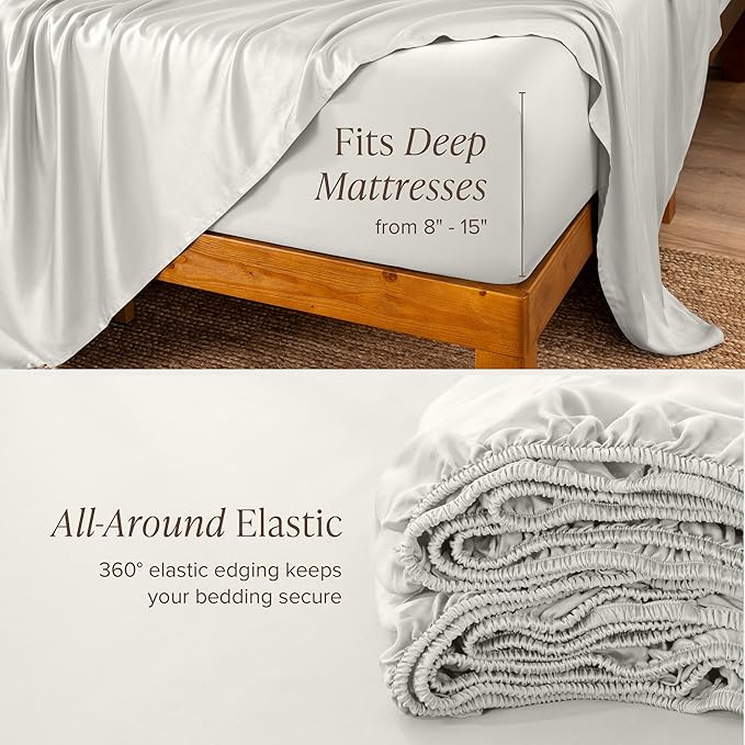 Bare Home 100% Rayon Made from Bamboo Queen Sheet Set - 4 Piece Bedding Set - Deep Pockets - Breathable - Easy Fit - Bedding Sheets & Pillowcases (Queen, Cream)