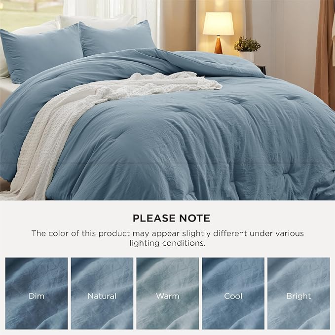 Bedsure Oversized King Size Comforter Set, Grayish Blue Soft Prewashed Bedding for All Seasons, 3 Pieces GentleSoft™ Bed Set, 1 Lightweight Comforter (120"x98") and 2 Pillowcases (20"x36")