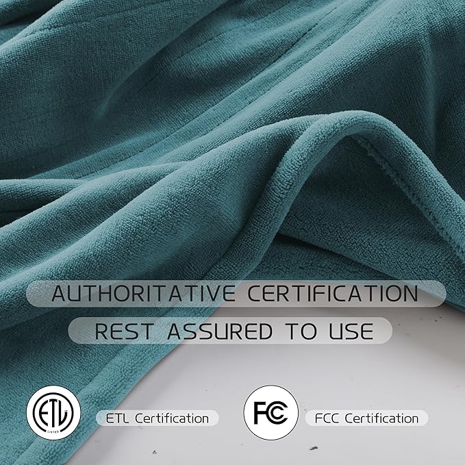 Electric Heated Blanket 84"x90" Queen Size, Soft Coral Fleece, Dual Controllers with 4 Heating Levels and 10 Hours Auto-Off, Machine Washable, Cozy Plush Fabric for Home, Teal