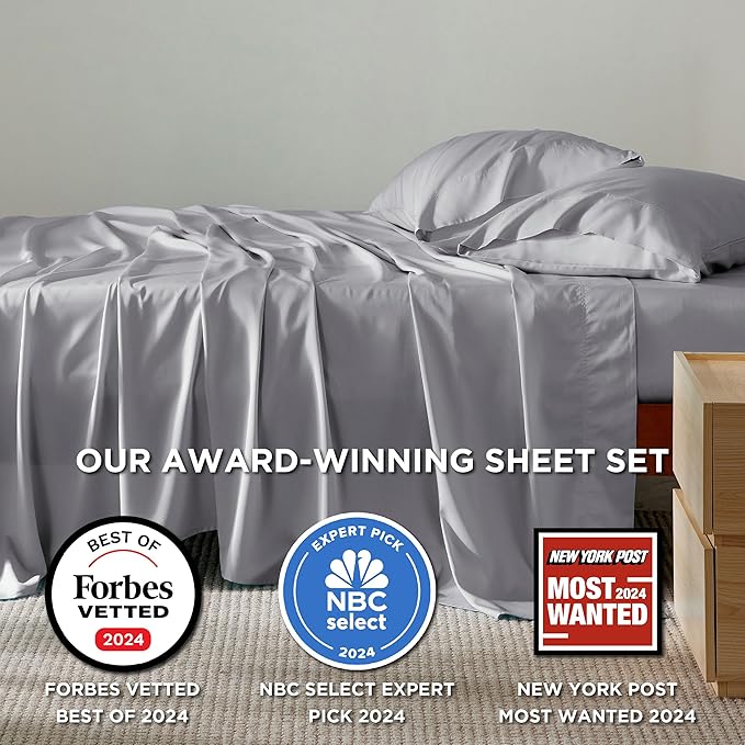 Bedsure Full Size Bed Sheets, Cooling Sheets, Rayon Derived from Bamboo, Breathable & Soft, Deep Pocket Up to 16 Inches, Hotel Luxury Silky Bedding for Hot Sleepers, Silver Grey