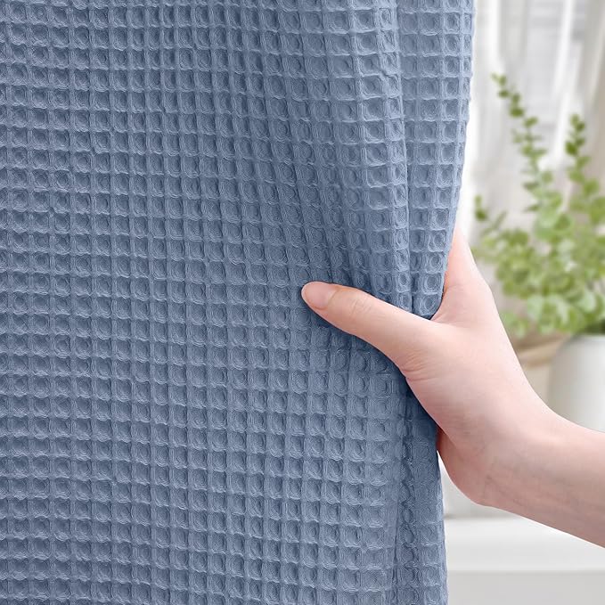 Waffle Weave Shower Curtain - Moonlight Blue Cotton Fabric Texture Heavyweight Shower Curtain for Bathroom,Washable,72Wx75L