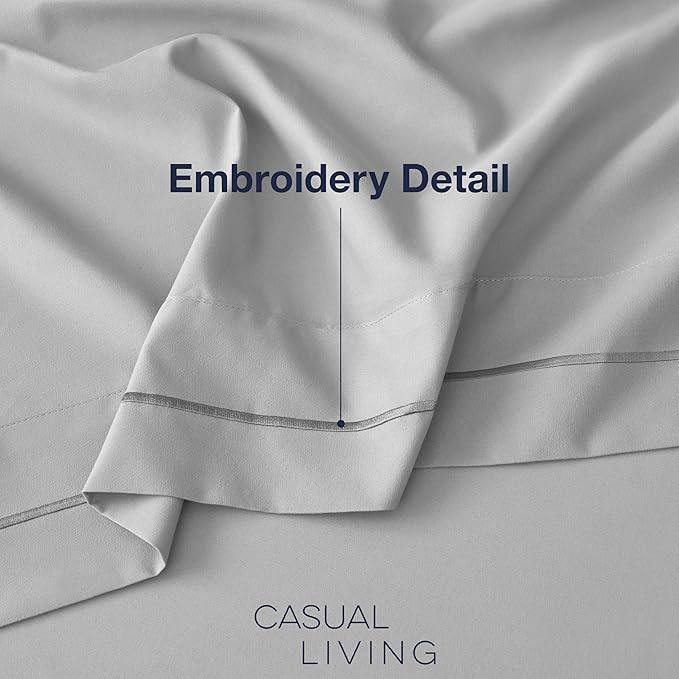 CASUAL LIVING King Sheets 4 Piece Set with 2 Pillowcases, Soft Microfiber Hypoallergenic Washable Deep Pocket Lightweight Bedding Elasticized, King Sheet Sets, Grey