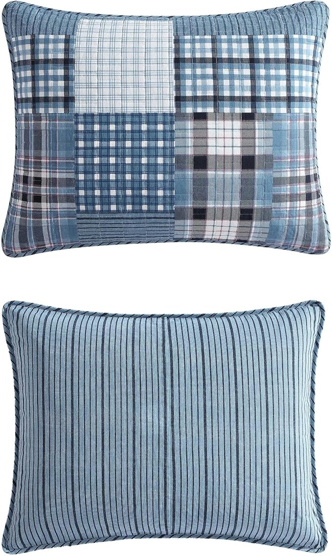 Eddie Bauer - Queen Quilt Set, Reversible Cotton Bedding with Matching Shams, Patchwork Plaid Bedding Set (Hawthorne Blue, Queen)