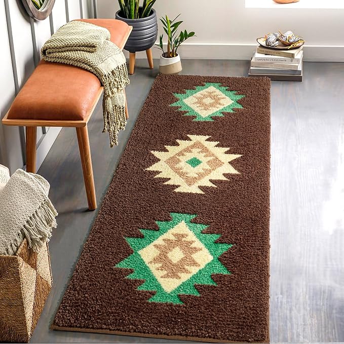 DEXDE Bathroom Rugs 24x36 Inch, Non Slip Western Geometric Bath Rug Luxury Soft Modern Boho Bath Mat Absorbent Carpet for Bathroom Shower Kitchen Entryway Farmhouse,Brown