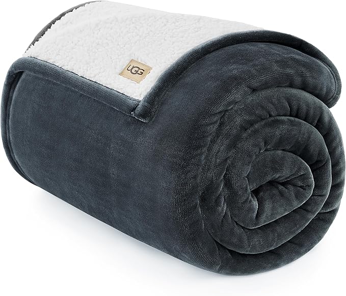 UGG Ariana Twin/Twin XL Blanket Fleece Fluffy Reversible Soft Fuzzy Bedding Cozy Big Plush Warm Oversized Bed Blanket Machine Washable Bedroom Decor for Dorm or Bed, 60-inch x 90-inch, Charcoal Grey