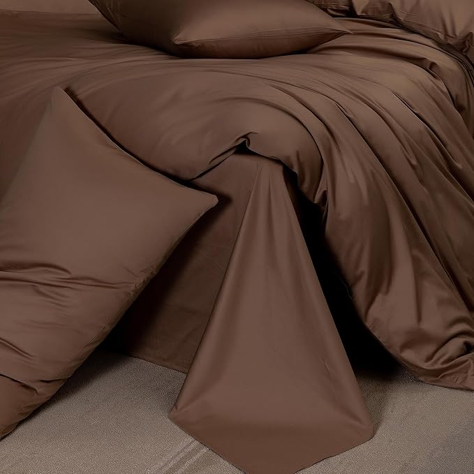 MooMee Duvet Cover Set 100% Extra Long Staple Cotton 600 Thread Count Silky Sateen Smooth Luxury Soft Breathable Durable Hotel Quality Bedding, 3 Pieces (Chocolate Brown, Super King 108"x98")