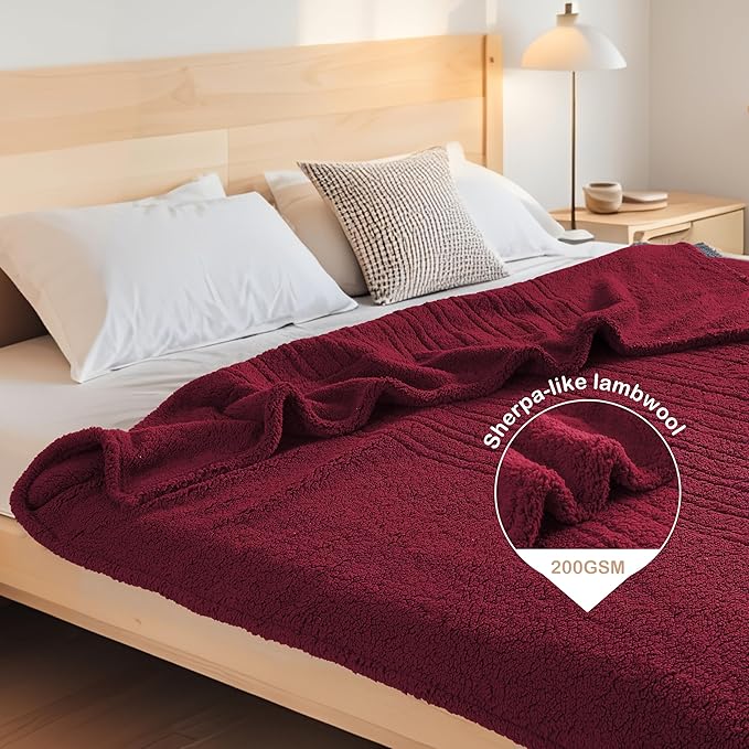 Electric Heated Blanket 6 Heating Settings & 10H Auto Off Full 72×84 Double Sided Plush Sherpa Ultra-Soft Warm Thick, Machine Washable, Fast Heating, Home Office, Red