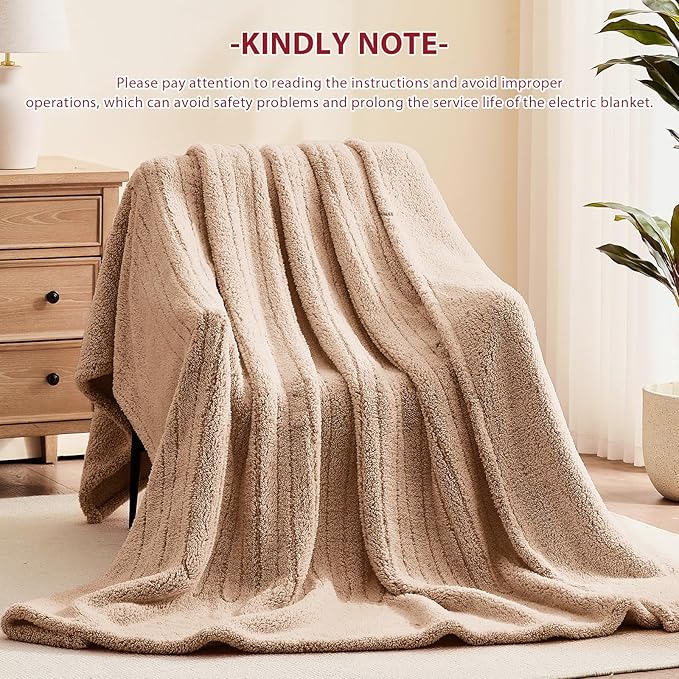 Heated Electric Blanket Queen Size - 84"x90" Flannel Heating Blanket with 10 Heating Levels & 5 Time Settings Over-Heat Protection, Winter Warmer for Adults with ETL Certification（Beige）