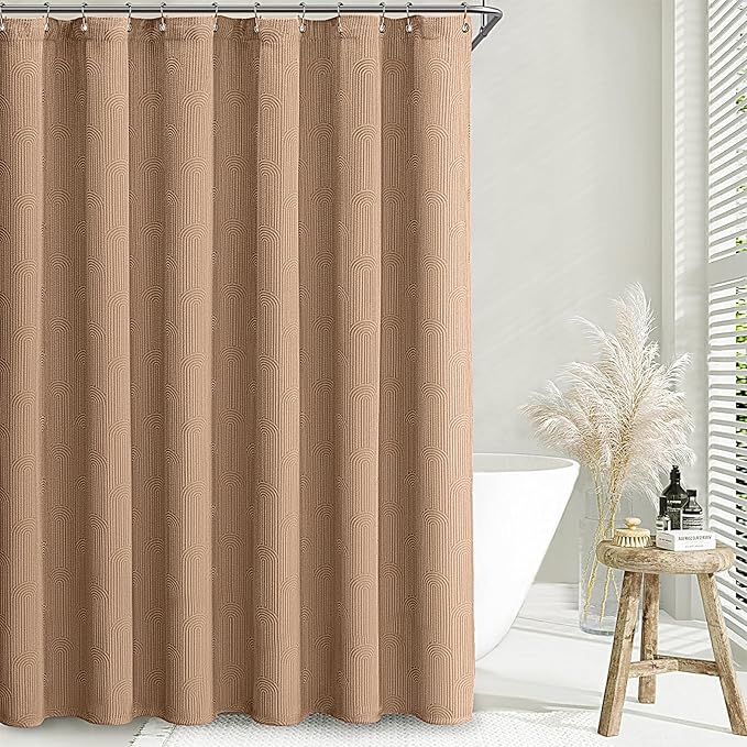 Awellife Boho Shower Curtains for Bathroom Cotton Fabric Touch Brown Bohemian Mid Century Minimalist Arch 72" L X 72" W
