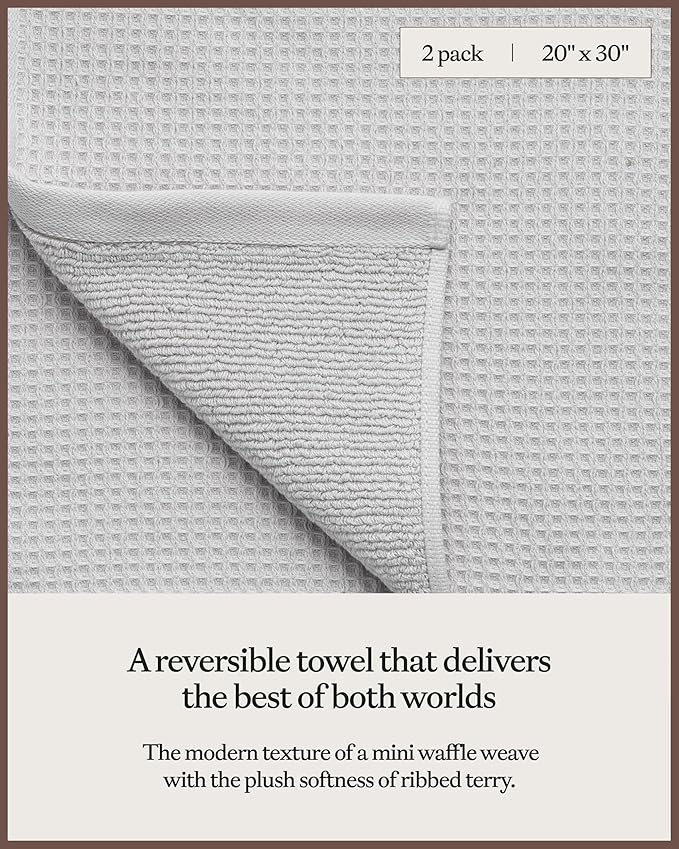 Cozy Earth Waffle Hand Towels - 60% Cotton 40% Viscose from Bamboo Hand Towels 20 x 30 Inches - Soft & Absorbent Terry, Reversible Mini Textured Waffle & Weave Pattern - 2 Pack
