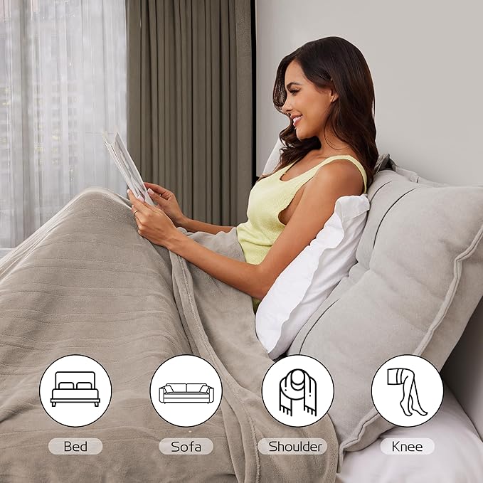 Electric Heated Blanket 84"x90" Queen Size, Soft Coral Fleece, Dual Controllers with 4 Heating Levels and 10 Hours Auto-Off, Machine Washable, Cozy Plush Fabric for Home, Light Brown